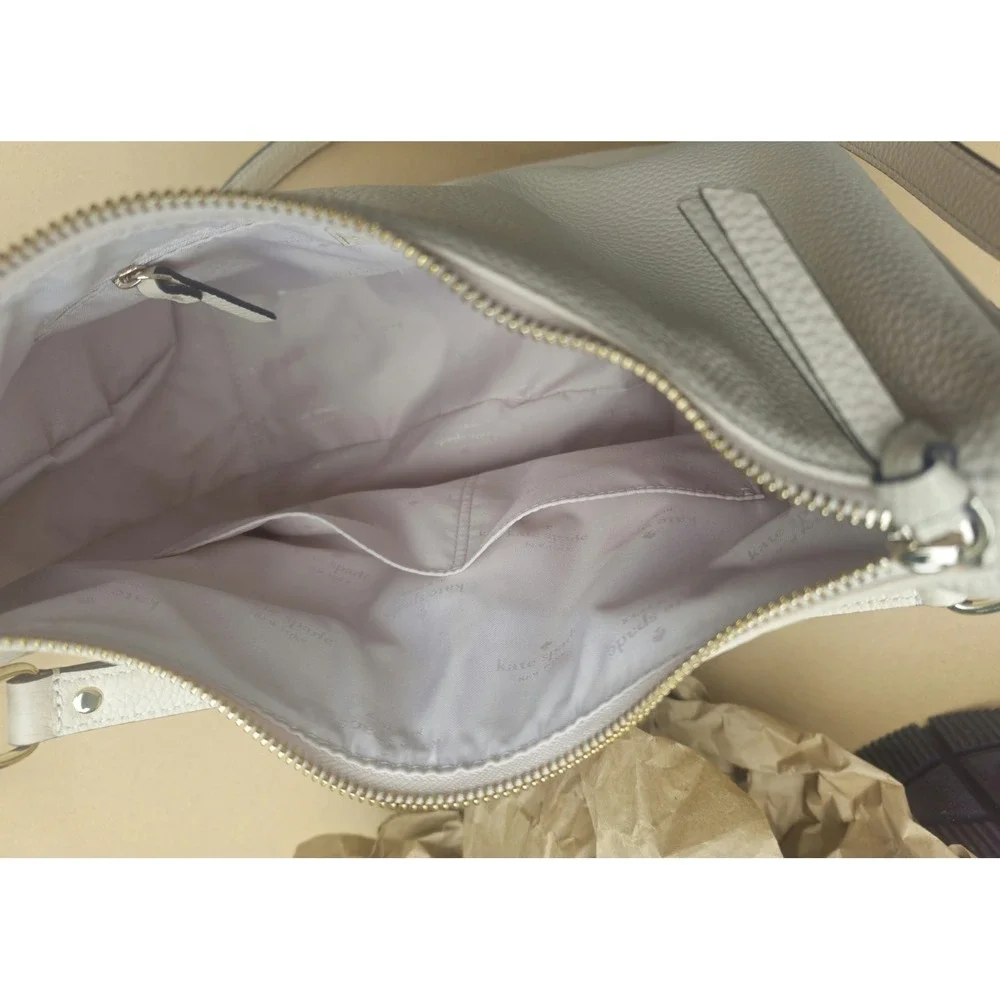 Kate Spade Leather Shoulder Bag Hobo Milk Glass Mulberry St Vivian Pebble Zip